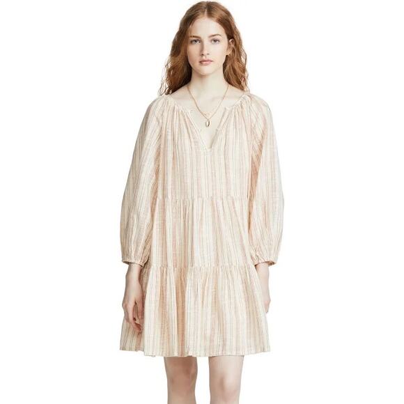 The Great. Prairie Oversized Boho Chic Dress Natural Beige Stripe Womens 0 XS - Picture 1 of 7